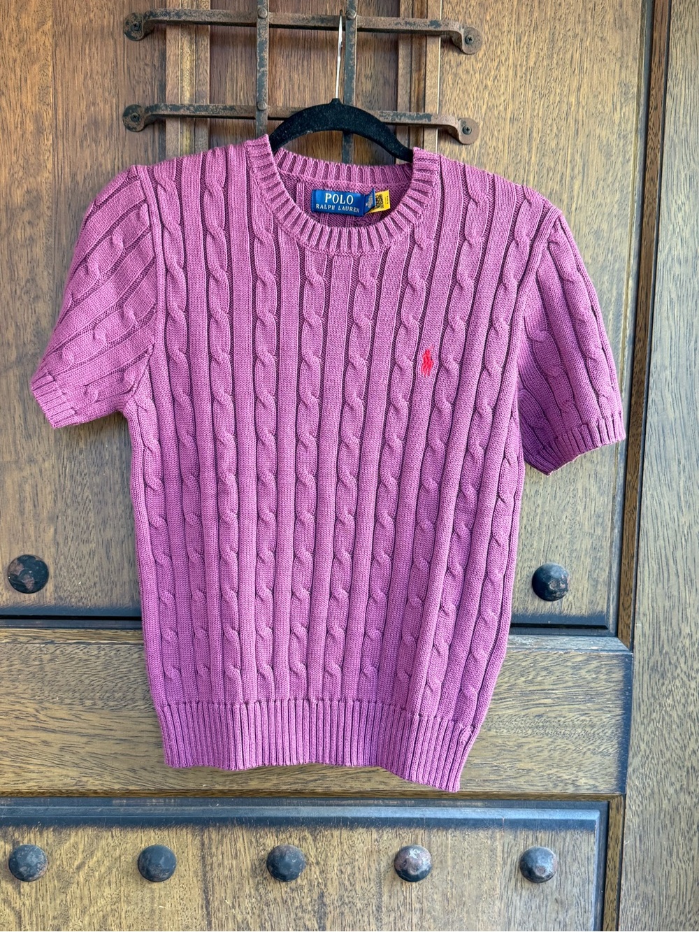 Ralph Lauren Pink dark plum  Cable-Knit Short-Sleeve Crewneck Sweater Size M